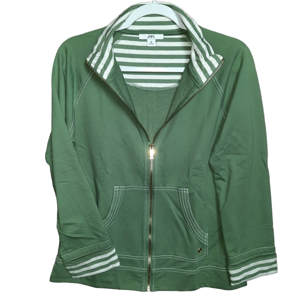 Anne Klein Sport Track Style Jacket Green SZ M